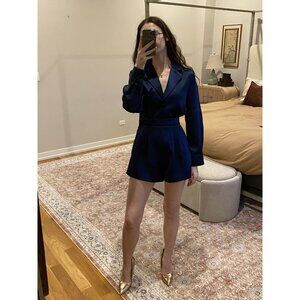 Mare Mare Anthropologie Navy Satin-Look Long Sleeve Romper Size XS